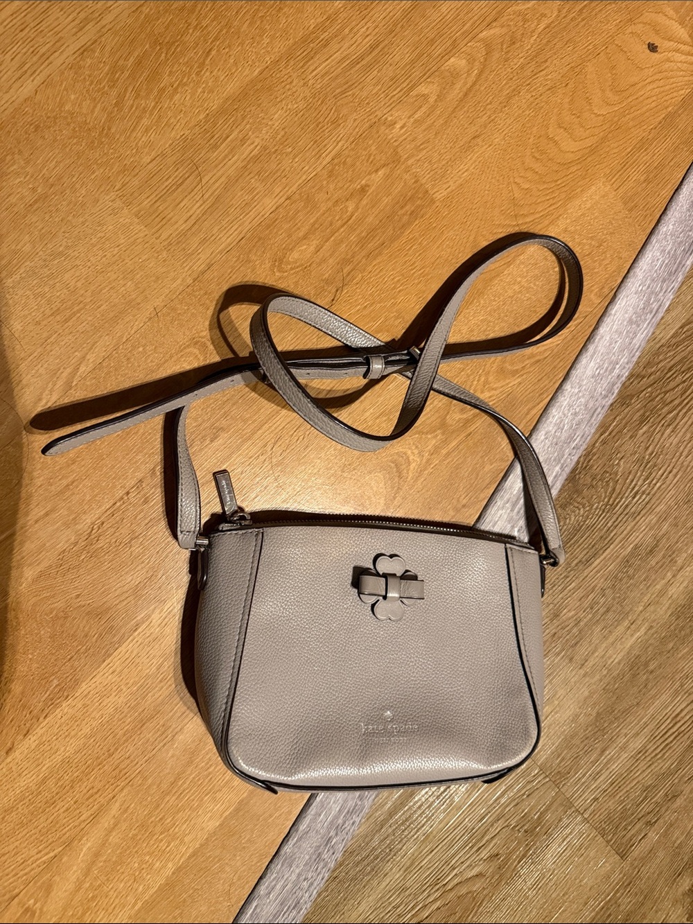 kate spade Gray Pebble Leather Crossbody with Bow Accent